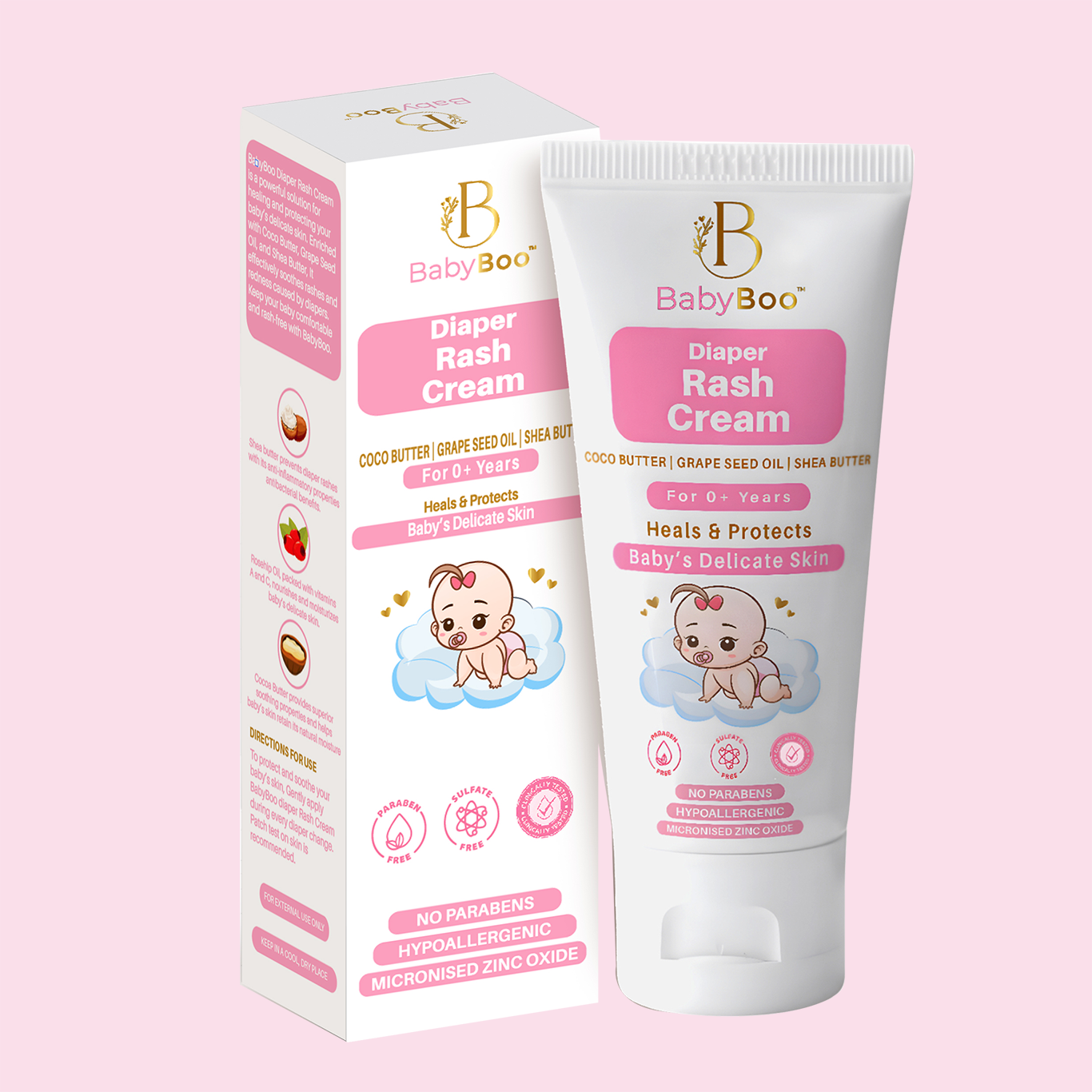 BabyBoo Diaper Rash Cream with Shea Butter, Coco Butter & Grape Seed Oil - 75g | Heals & Protects Baby's Skin