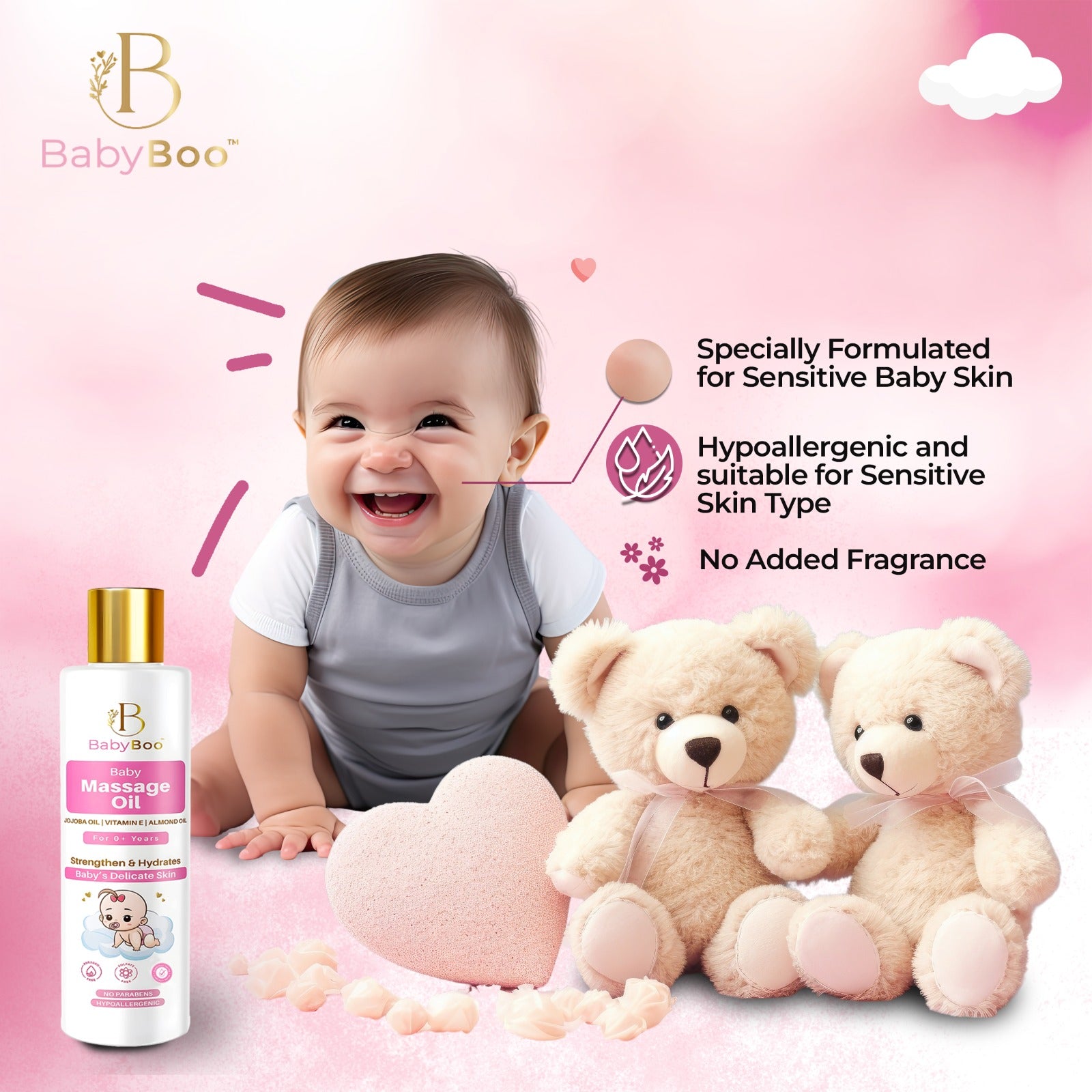 BabyBoo Baby Massage Oil with Vitamin E, Jojoba Oil & Almond Oil- 100ml | Non Sticky and Non Greasy | Nourishes & Strengthens Baby’s Body