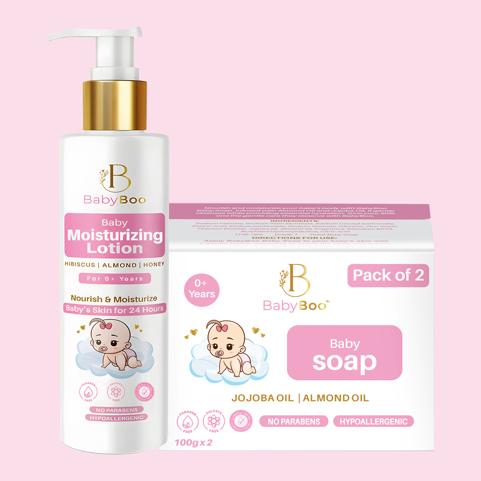 BabyBoo Baby Moisturizing Lotion & Baby Soap with Hibiscus, Almond & Honey - 200 Ml | Nourish & Moisturize Baby's Skin for 24 Hours